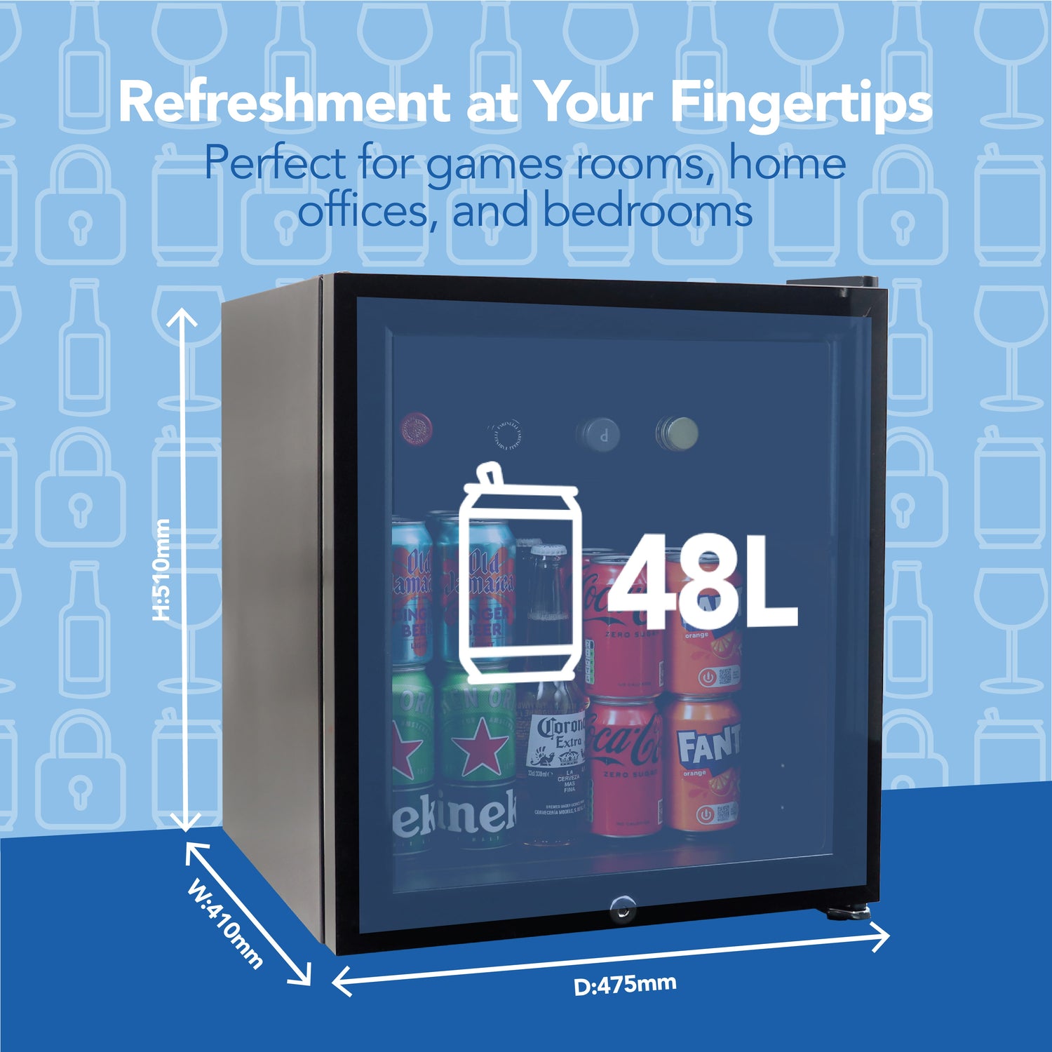Tabletop Drinks Fridge, 48 Litre, Black