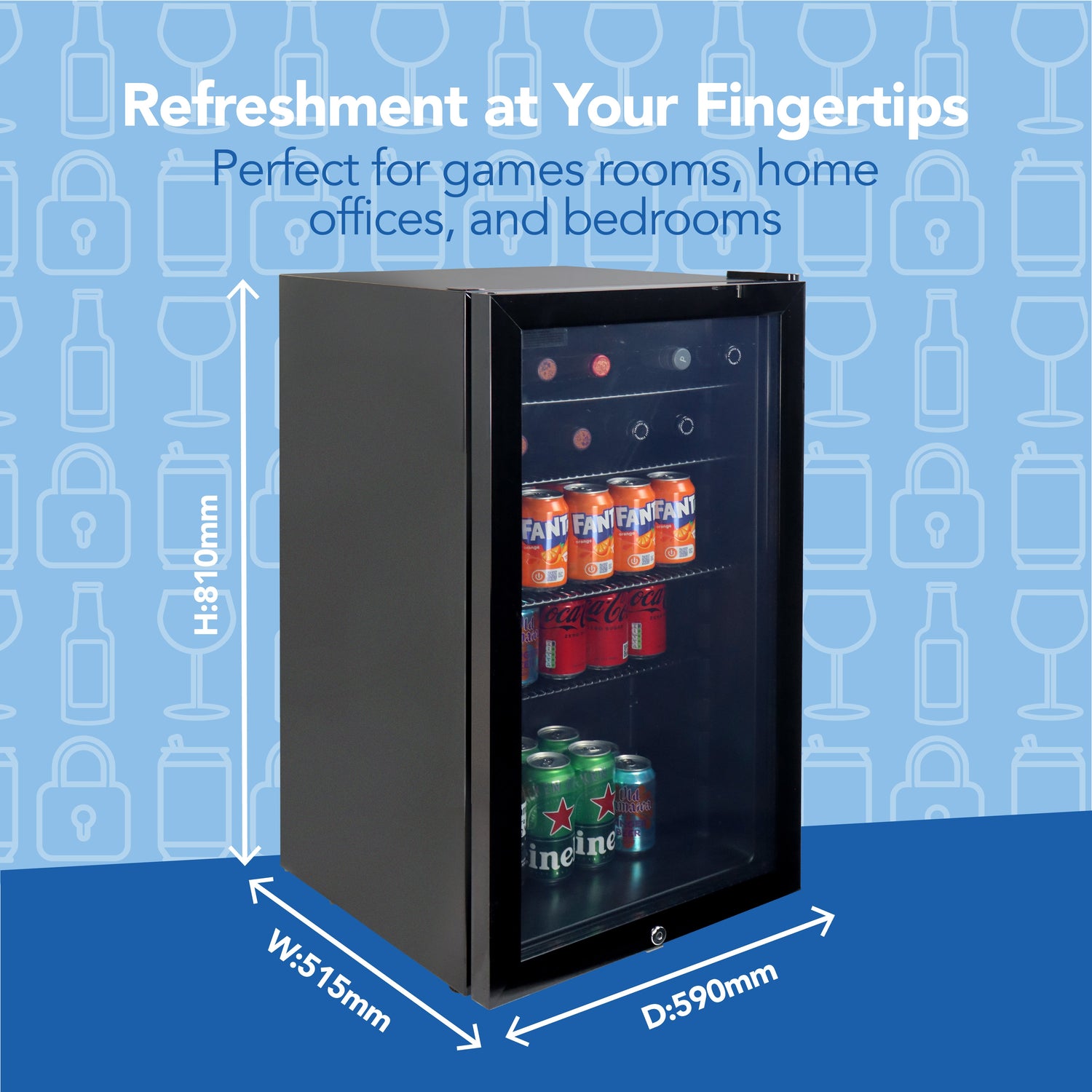 Under Counter Drinks Fridge, 98 Litre, Black