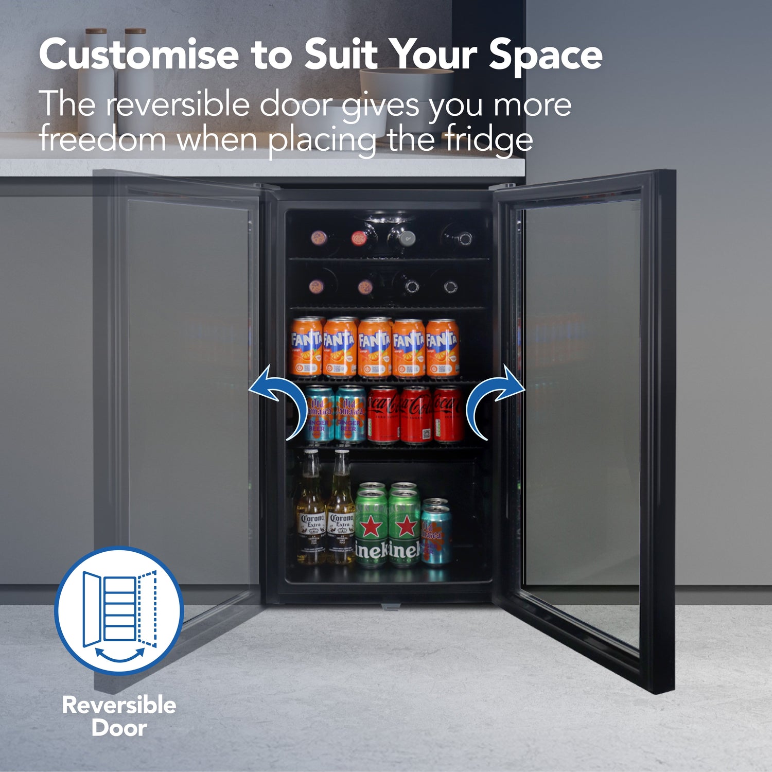 Under Counter Drinks Fridge, 98 Litre, Black