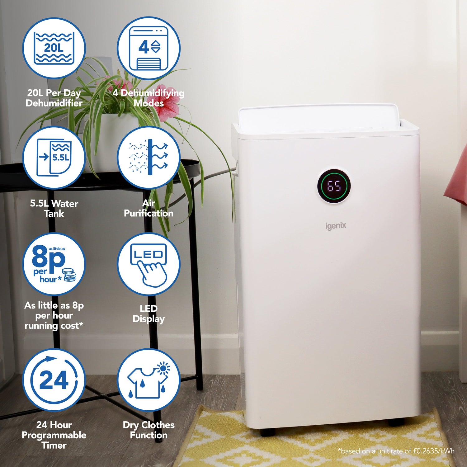 Portable Dehumidifier, Extracts 20 Litres per Day