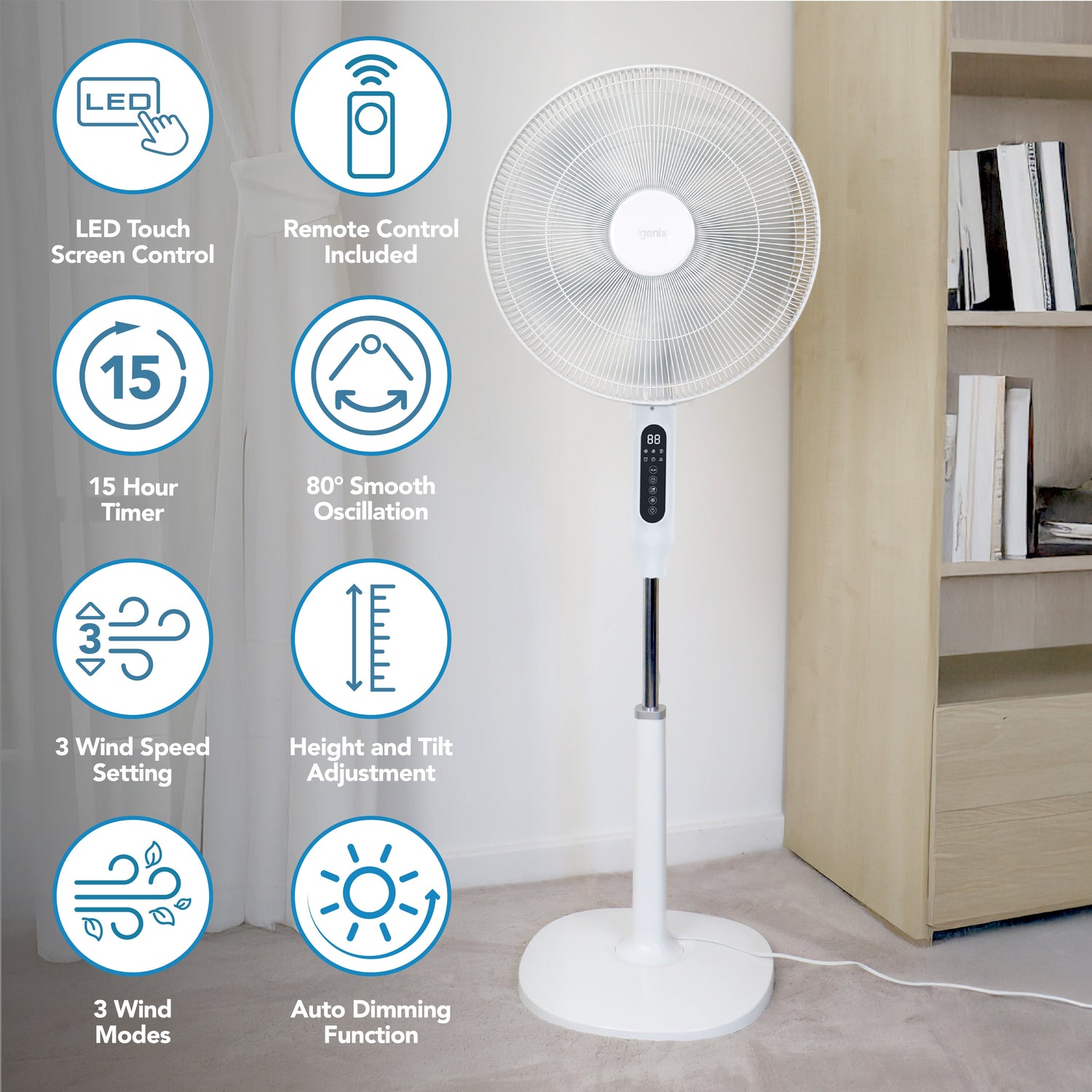 Igenix Digital Pedestal Fan, White