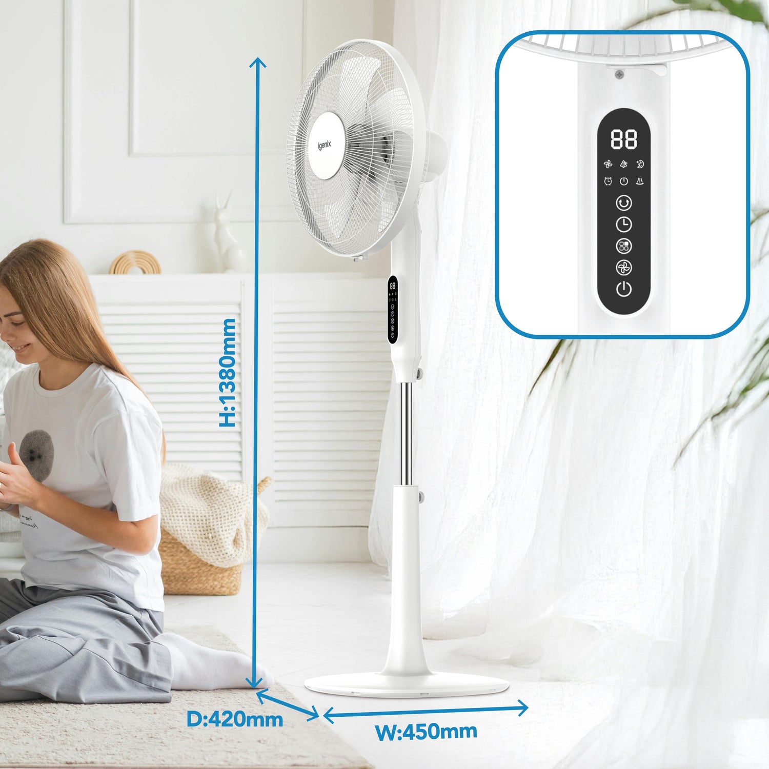 Igenix Digital Pedestal Fan, White