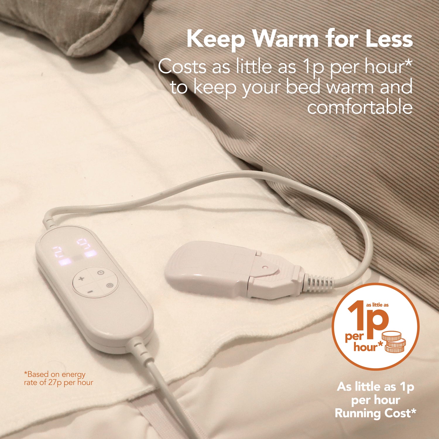 Igenix Digital Heated Underblanket, Polyester, 1-9hr Timer, Machine Washable, White