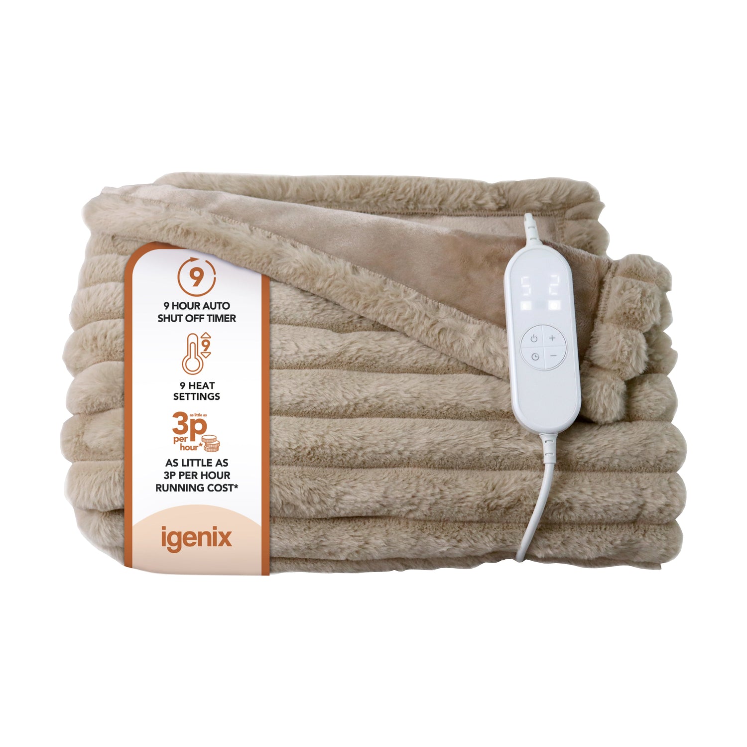 Igenix Luxury Heated Faux Fur Throw 160 x 130 cm - Latte