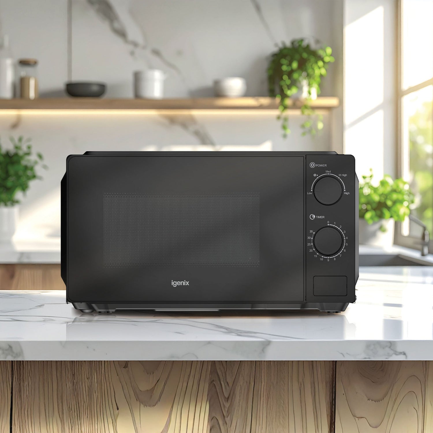 Manual Microwave, 700 W, 20 Litre, 35 Minute Timer, Black, Igenix IGMS02071B