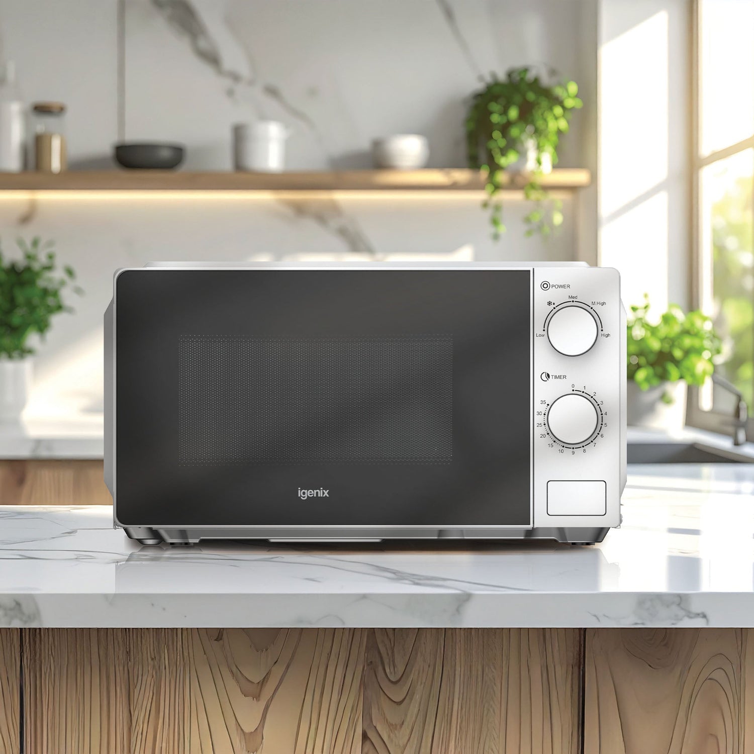 Manual Microwave, 700 W, 20 Litre, 35 Minute Timer, White, Igenix IGMS02071W