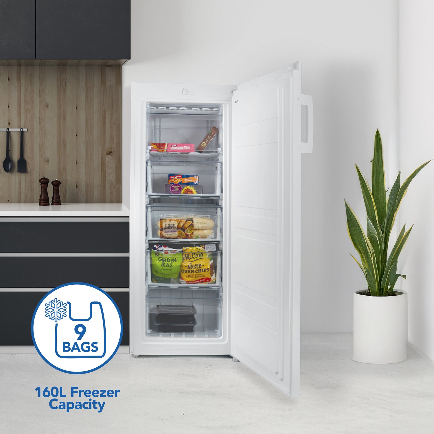 Freestanding Tall Freezer, 55cm Wide, 160 Litre