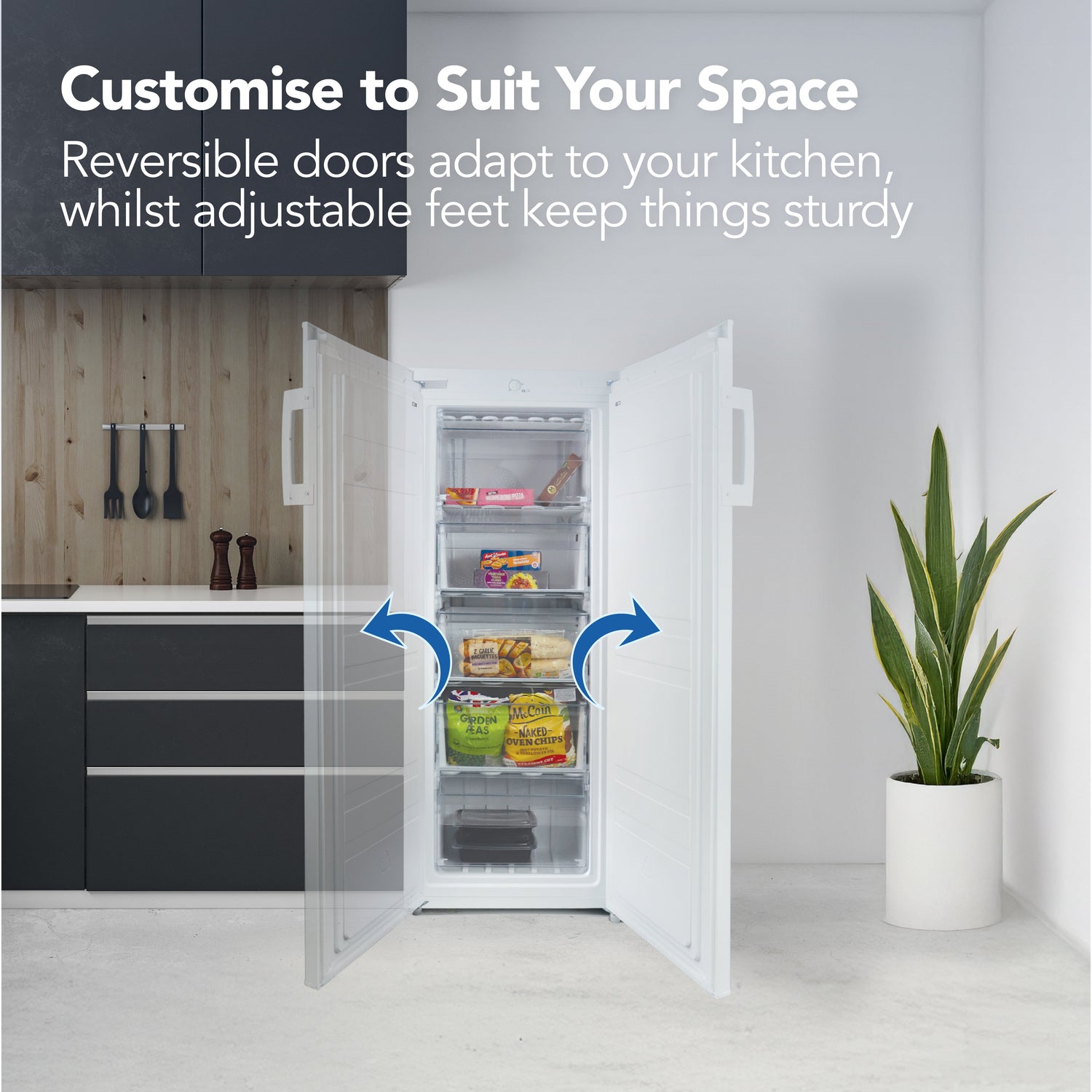 Freestanding Tall Freezer, 55cm Wide, 160 Litre