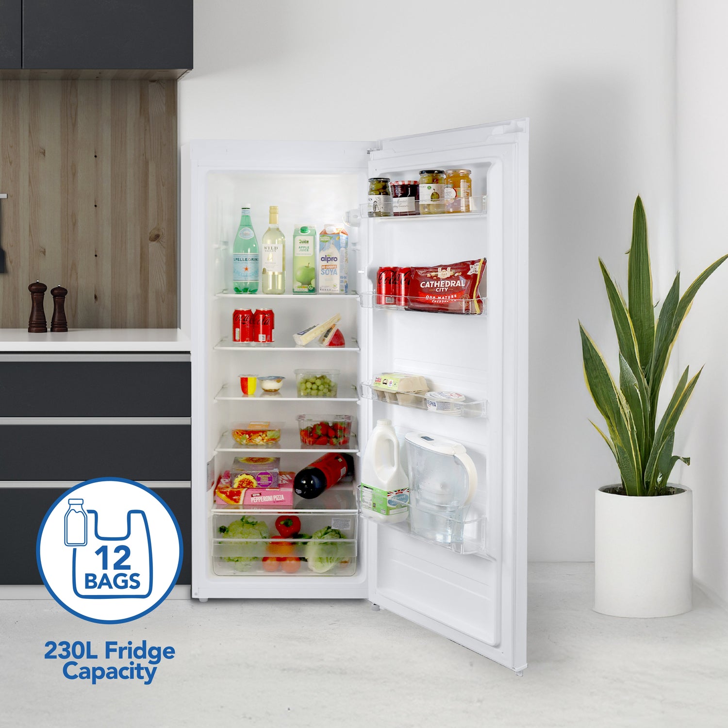 Freestanding Tall Larder Fridge, 55cm Wide, 230 Litre